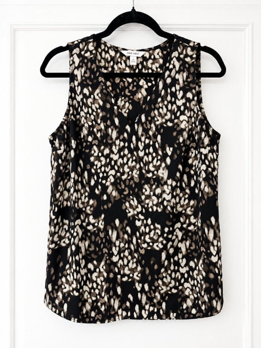 Nine West Black Brown Abstract Animal Print Sleeveless Blouse – Size Medium